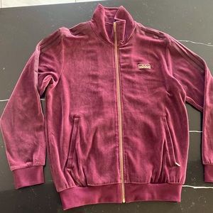 Adidas Sz. M velour track jacket. *Rare* color. Burgundy with gold zipper.